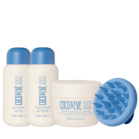 Coco & Eve Youth Revive Pro Youth Shampoo 280ml Conditioner 280ml Mask 212ml Scalp Massager