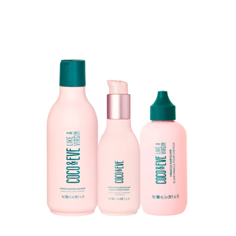 Coco & Eve Like A Virgin Super Hydrating Shampoo 250ml Leave-In Conditioner 150ml Elixir 100ml