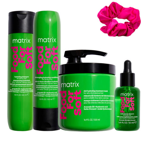 Matrix Haircare Food For Soft Shampoo 300ml Conditioner 300ml Mask 500ml Oil 50ml + Free InstaCure Scrunch