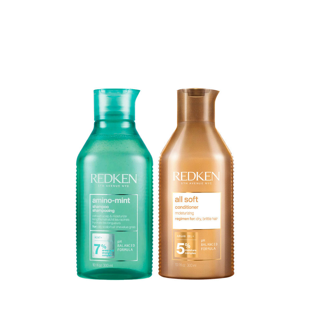 Redken Amino Mint Shampoo 300ml All Soft Conditioner 300ml - purifying and hydrating treatment