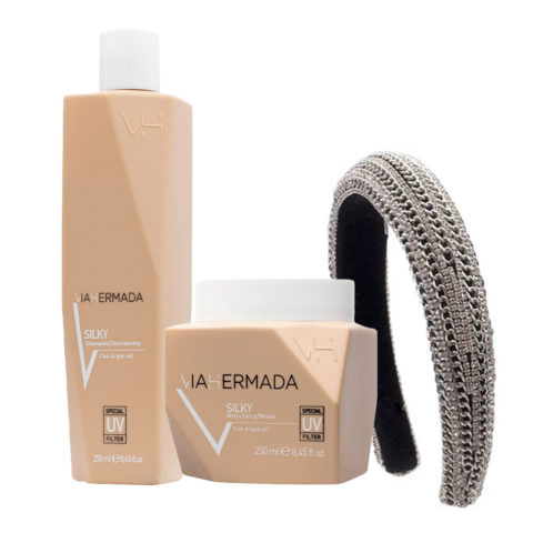 VIAHERMADA Silky Shampoo 250ml Mask 250ml + Free Rhinestone Chain-Covered Domed Headband