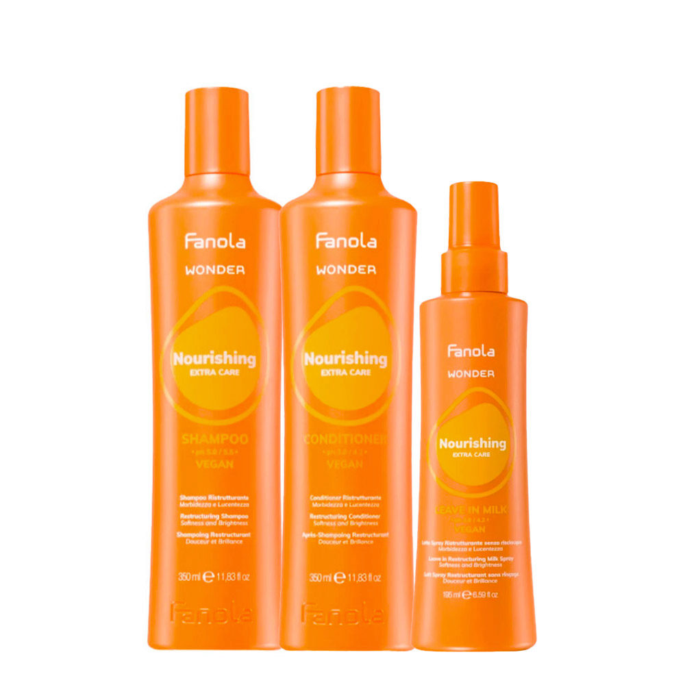 Fanola Wonder Nourishing Shampoo 350ml Conditioner 350ml Leave In Milk 195ml