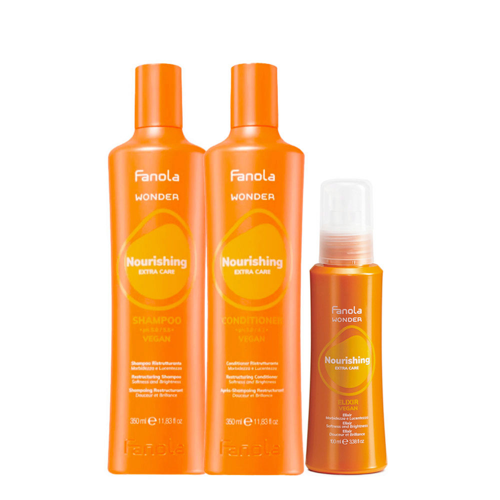 Fanola Wonder Nourishing Shampoo 350ml Conditioner Leave In 300ml Elixir 100ml