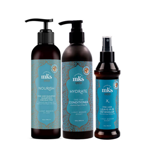 MKS Eco Nourish Fine Hair Shampoo Light Breeze Scent 296ml Conditioner 296ml Leave In 120ml