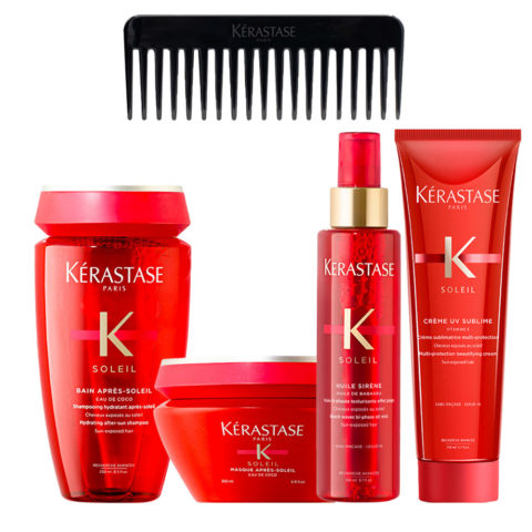 Kerastase Soleil Shampoo Apres Soleil 250ml Masque 200ml Huile 150ml Crème 150ml + FREE Professional Comb