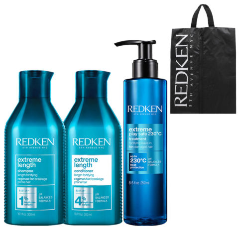 Redken Extreme Length Shampoo 300ml  Conditioner 300ml Play Safe 250ml + FREE Travel Object Holder