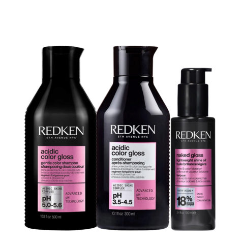 Redken Acidic Color Gloss Shampoo 300ml Conditioner 300ml Naked Gloss Oil 100ml