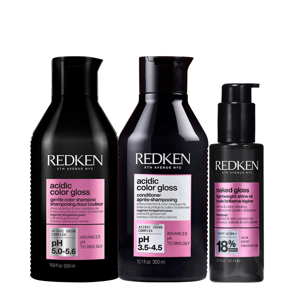 Redken Acidic Color Gloss Shampoo 300ml Conditioner 300ml Naked Gloss Oil 100ml