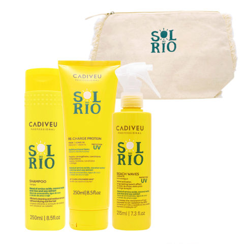 Cadiveu Sol Do Rio Professional Shampoo 250ml Mask 250ml  Leave-In Conditioner 215ml + FREE Pochette